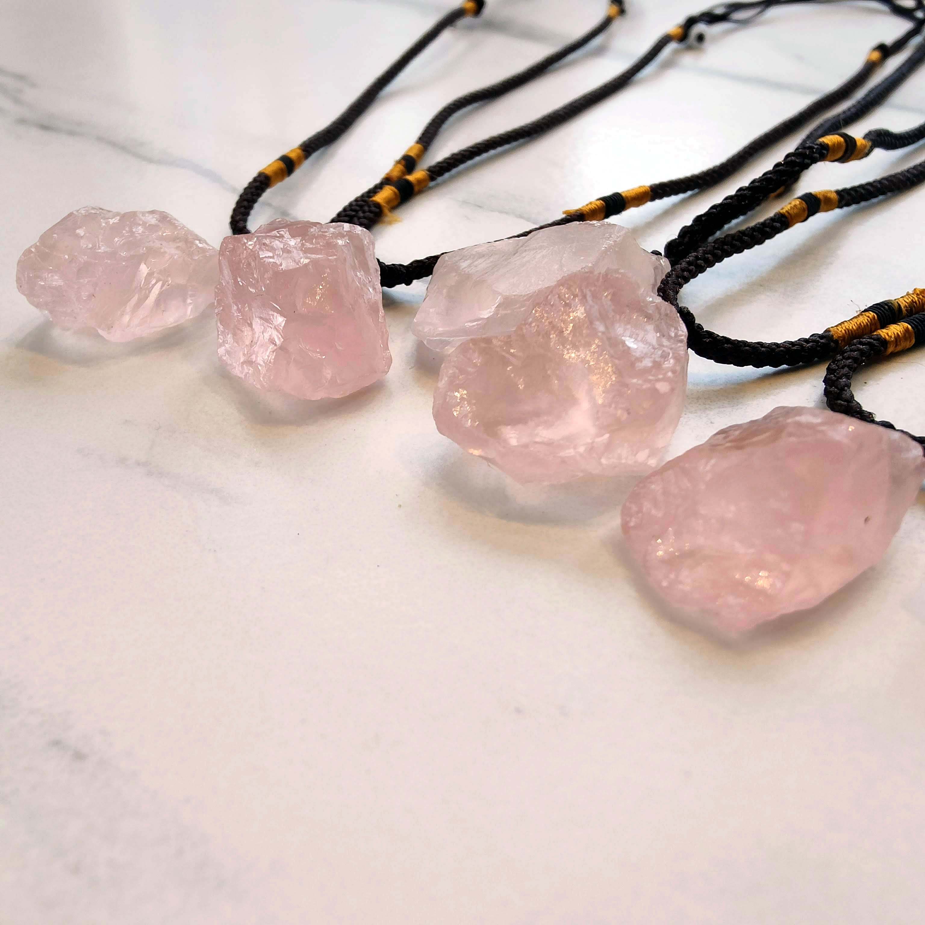 Raw Rose Quartz Pendant Necklace - Adjustable length